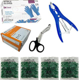 BOCCS Livestock Banding Kit with 200 Green Latex Bands, Nitrile Gloves, Wipes, and Bandage Scissors; for Goats and Sheep, Blue Plastic Handle, 8 Inches in Length.