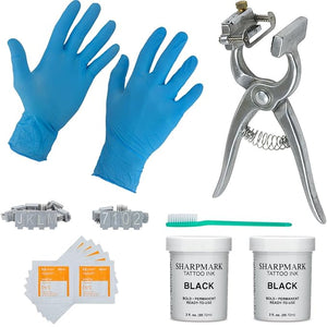 BOCCS Standard Animal Complete Tattooing Kit with 0-9 & A-Z Digits, Nitrile gloves, Ink, and more. For Identification of Sheep, Pigs, Goats, Rabbits, and Other Livestock (STANDARD, Black)